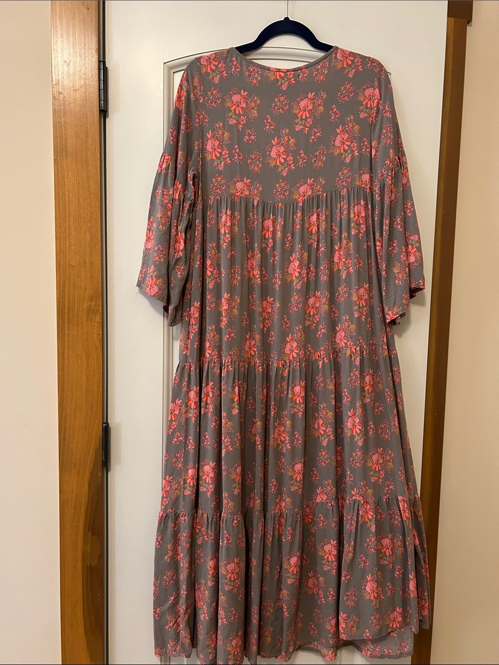 NATURAL LIFE Charlotte Gray Maxi Dress with Pink Floral Print Bell Sleeve - Picture 8 of 10